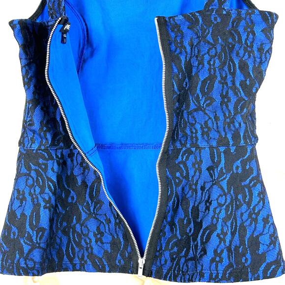 Express Peplum Top Womens XS Blue Sleeveless Lace Floral Print Tank Back Zip - Picture 5 of 8